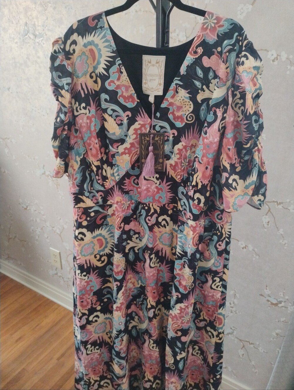 Joanie X Christina Hendricks Floral Print V-Neck Dress with Pink & Blue Accents